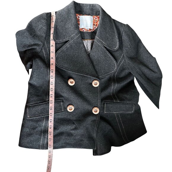 Ett:twa by Anthropologie Gray Coat Size 6 Double Breasted Cropped Boho Twee - Picture 6 of 6